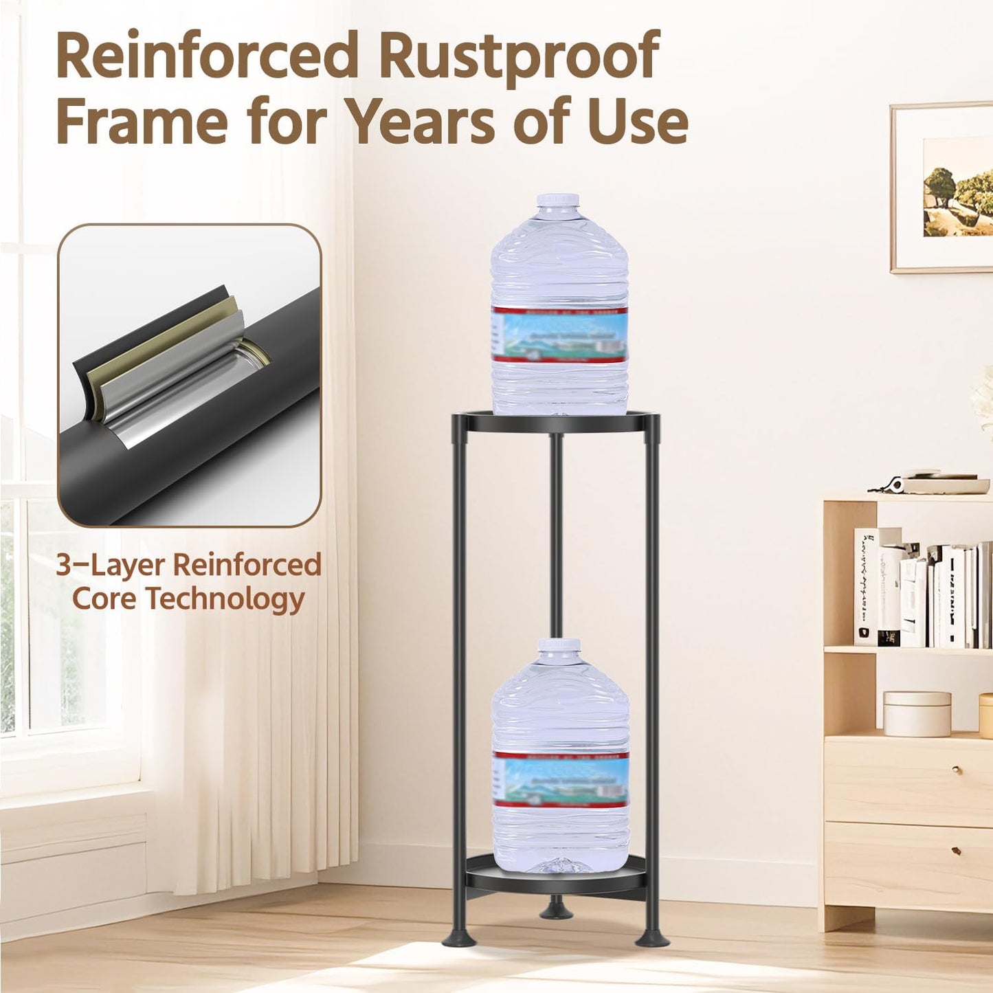 LASZOLA 2 Tier Black Plant Stand Indoor for Large Tall Heavy Duty Flower Planter, Metal Vertical Multi Level Rack for Narrow Floor Corner, Sturdy Round Holder Organizer, Modern, Mid Century, Farmhouse