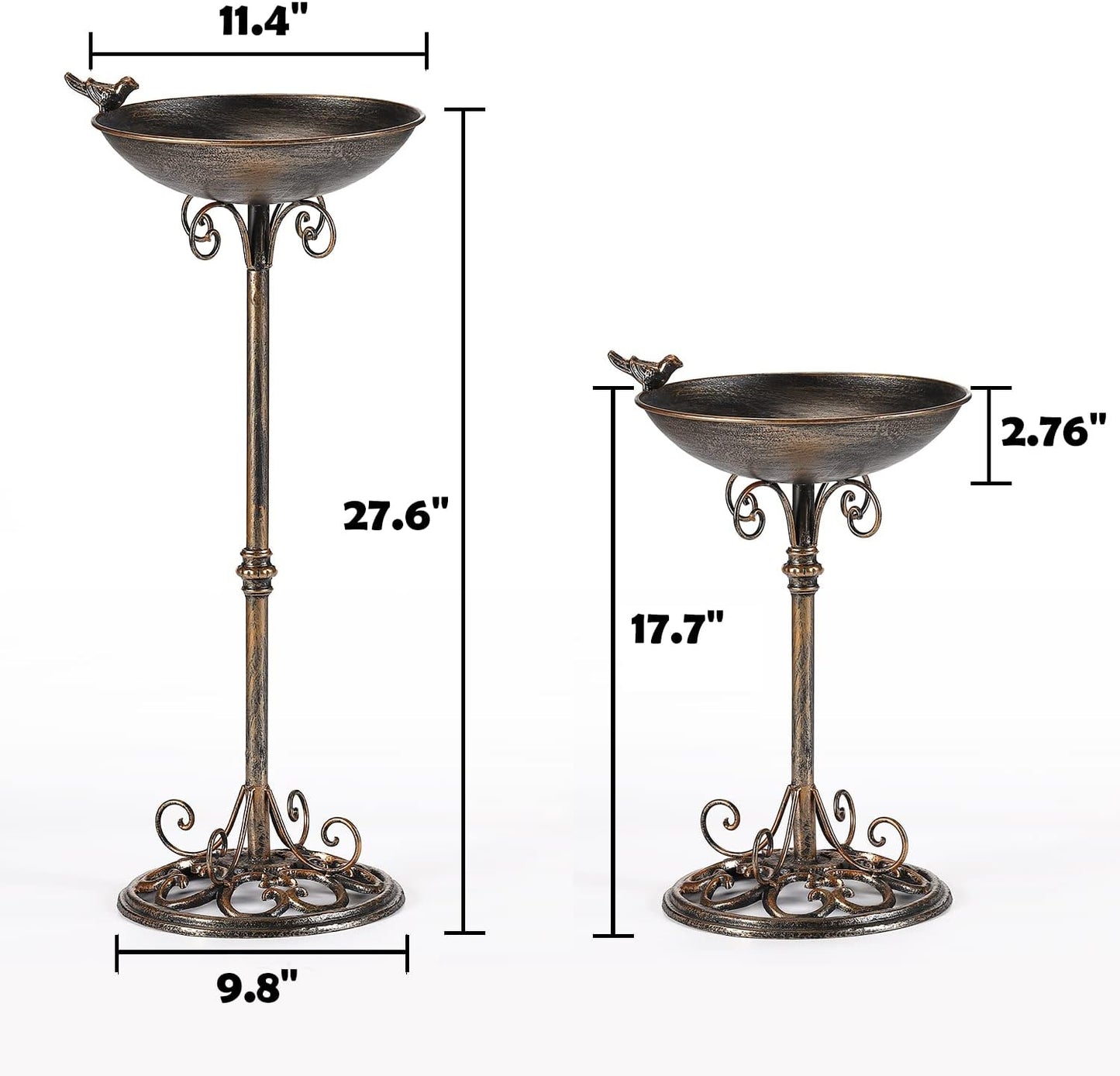 11.4" W*27.6" H Cast Iron Pedestal Bird Baths for Outdoors, Vintage Metal Bird Bath Bowl, Bird Feeder Or Drinker Plate, Home Garden Lawn Yard Decorations