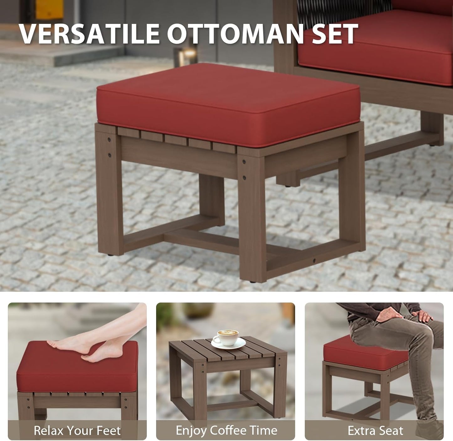 EAGLE PEAK Natural Wood Outdoor Patio Furniture, Cedar Furniture, Conversation Set, Outdoor Seating for Deck Patio Porch, Sofa 4 Chairs 2 Ottomans & Coffee Table, 8 Pieces, Brown/Red