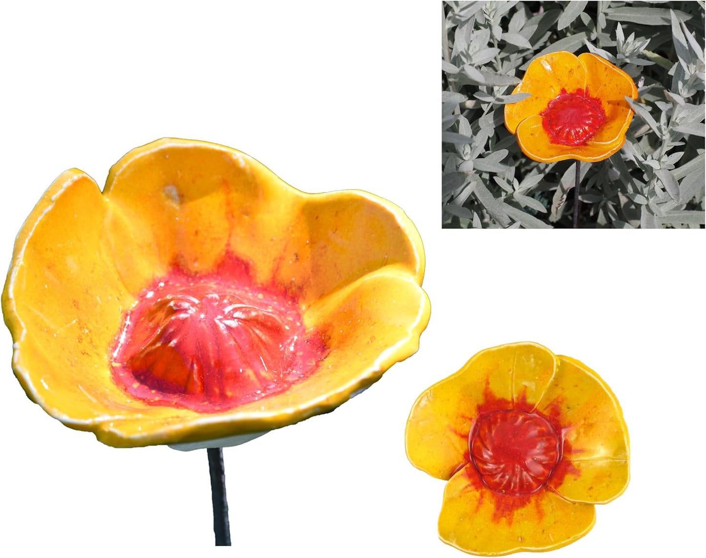 Ceramic Garden Decor - Flower Lawn Stake - Outdoor Statue - Perfect, Unique Gifts for Gardeners Woman, Men, Yard Gifts - Handmade, Frostproof