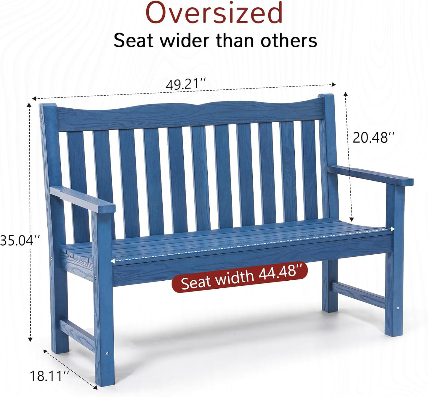 Outdoor Benches Set of 2, 2-Person All-Weather HIPS Garden Bench with 800 lbs Weight Capacity, Never Rot or Fade, Blue