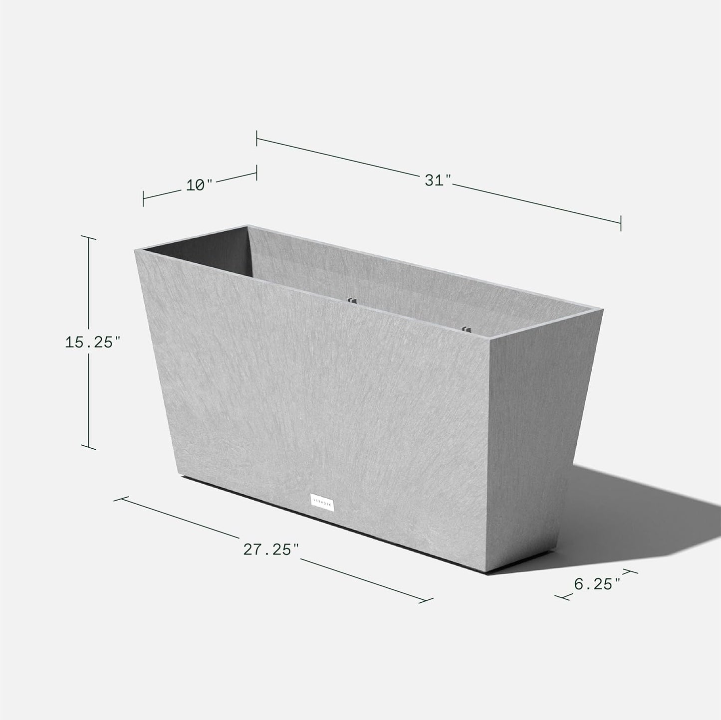 Veradek Midori Long Trough Planter (Light Grey, 31 inch - 2 Pack with 2 Saucer Trays)