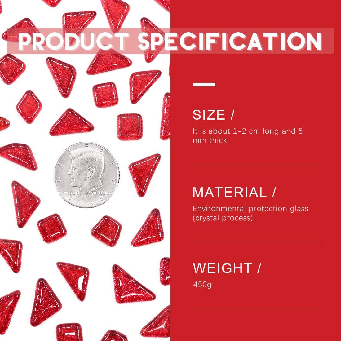 Swpeet 1 Pound Red Shine Crystal Series Mosaic Tiles Assortment Kit, Square and Triangle Genuine Mosaic Tiles Glitter Crystal Mosaic Perfect for Home Decoration Crafts
