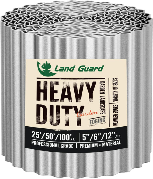 Land Guard Corrugated Garden Edging Border, 6" x 25' Landscape Paver Edging, Tall Landscape Edging, Fence for Garden, Flower Bed, Lawn and Landscape Edging (Silver)