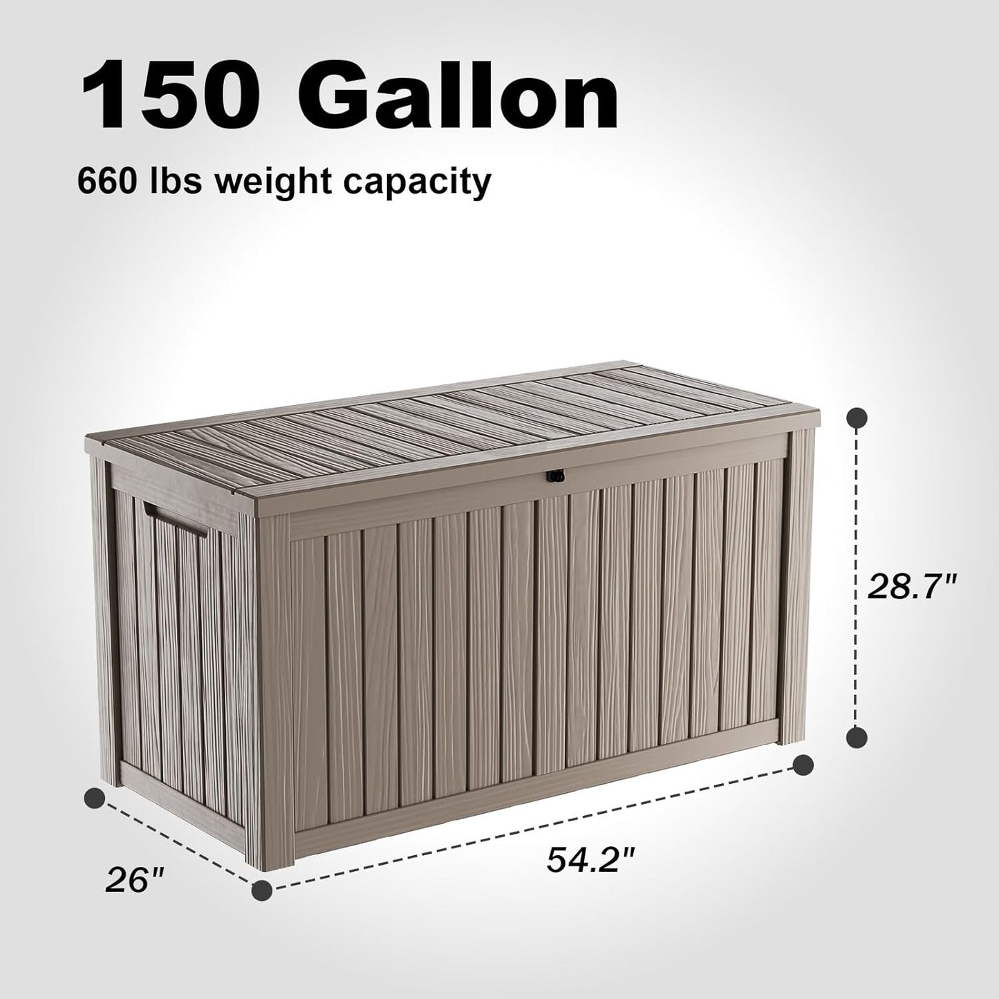 150 Gallon Resin Outdoor Deck Box Waterproof Patio Furniture, Garden Tools, Cushions, Pool Accessories Outside Storage Box (150 Gallon,Grey)