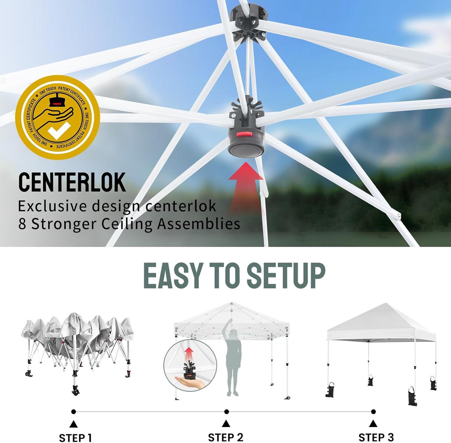 CROWN SHADES 10x10 Heavy Duty Canopy - Premium Pop Up Canopy Tent - Extra Sun Shade Protection with 400D Strength Oxford Fabric - Great for Trade Shows, Events, Tailgates & Commercial Use, White