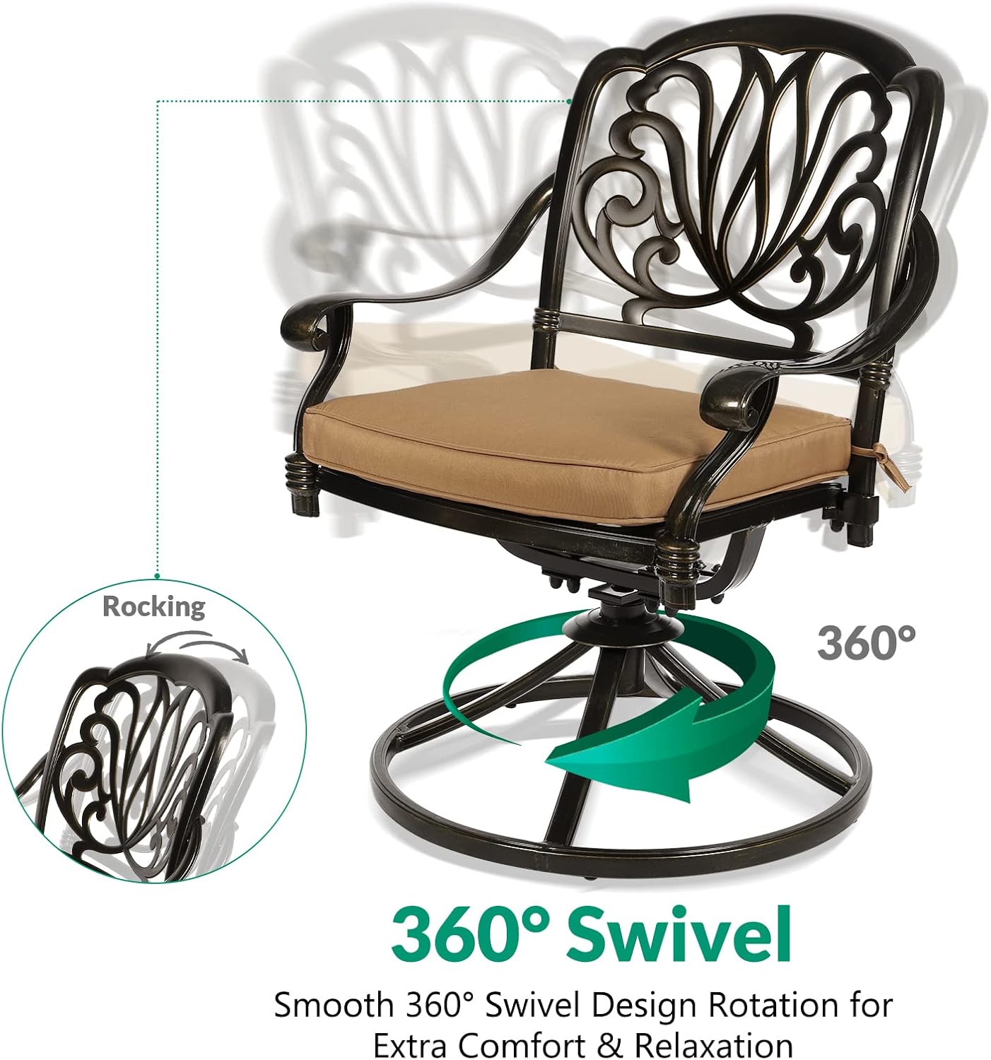 VIVIJASON 3-Piece Patio Furniture Dining Set, Outdoor All-Weather Cast Aluminum Bistro Set, Include 2 Swivel Chairs and 31" Round Table w/Umbrella Hole for Balcony, Lawn, Garden, Antique Bronze