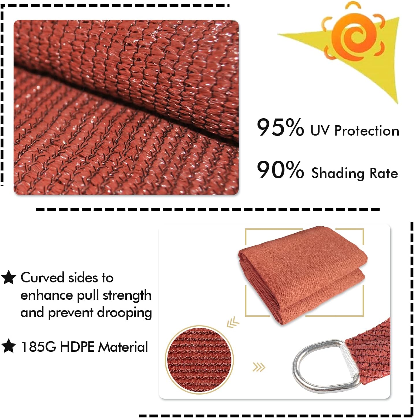 KANAGAWA 10'X24' Rust Red Custom Size Sun Shade Sail Rectangle UV Block Canopy Cover for Patio Backyard Lawn Garden Outdoor (Customized Available)