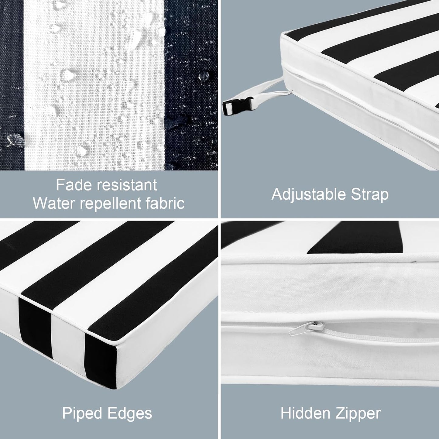 LVTXIII Patio Chair Cushions 22"x22"x3", Water-Repellent Outdoor Seat Cushions for Patio Furniture, Square Chair Pads with Ties for Home Garden Decoration, Set of 2, Cabana Black