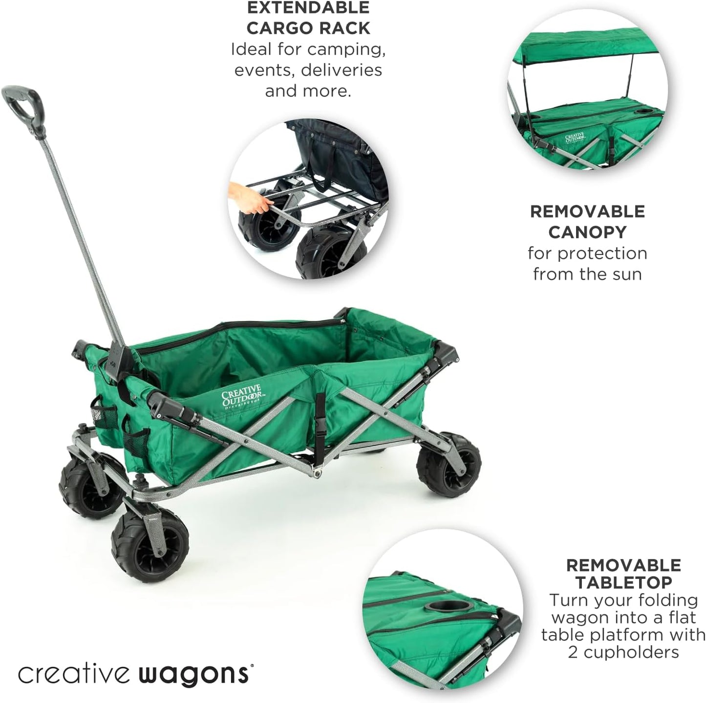 Creative Outdoor All-Terrain Deluxe Wagon | 360 Swivel All Terrain Wheels | Great for Beach, Park, Garden & Tailgate | Multiple Color Options