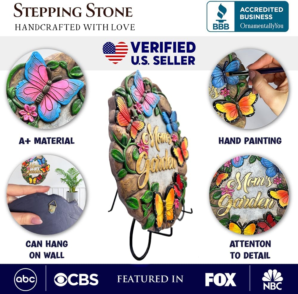 Elegant Resin Stepping Stone, Outdoor Garden Pathway Decoration (Garden with Butterflies Stepping Stone, 9.5" Decorative Outdoor Decoration)
