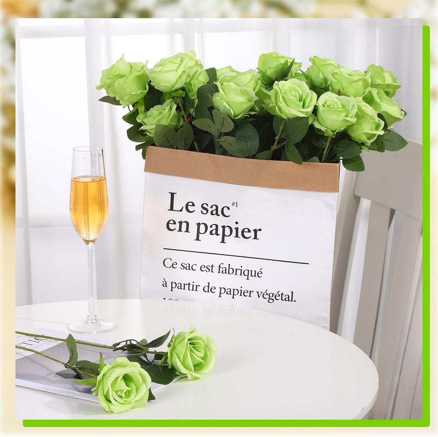 36 Pcs Silk Green Rose Bouquet Bridal Artificial Flowers,Fake Rose Long Stem Realistic Flowers Bulk for Wedding Bouquet Ball Arrangement Centerpiece Party Decor