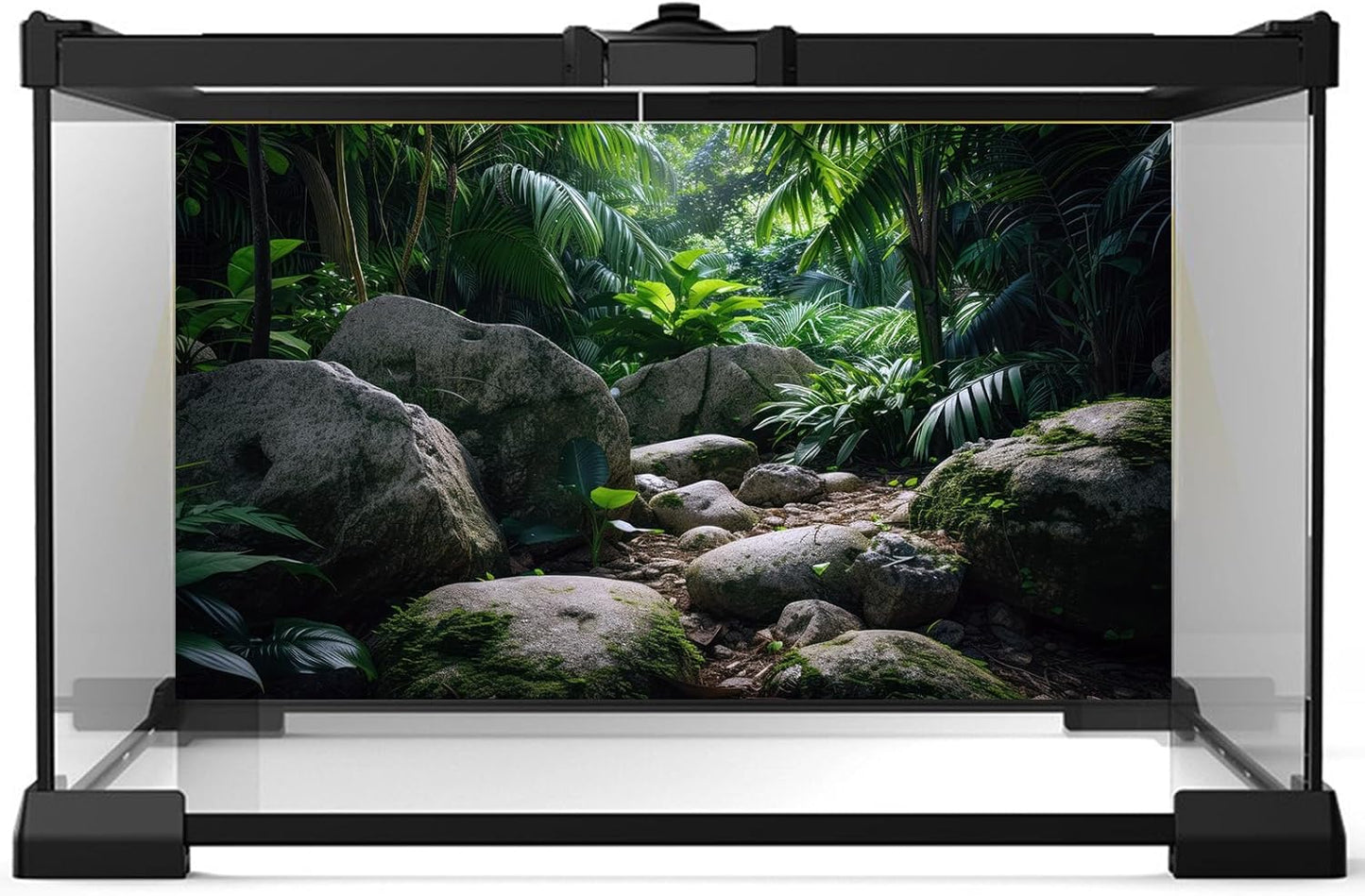 Reptile Habitat Backdrop Lush Tropical Plants and Rocks Terrarium Backdrop Dense Vegetation with Large Broad Leaves and Ferns Fish Tank Background Aquarium Wallpaper Poster Decor Vinyl 30x12in