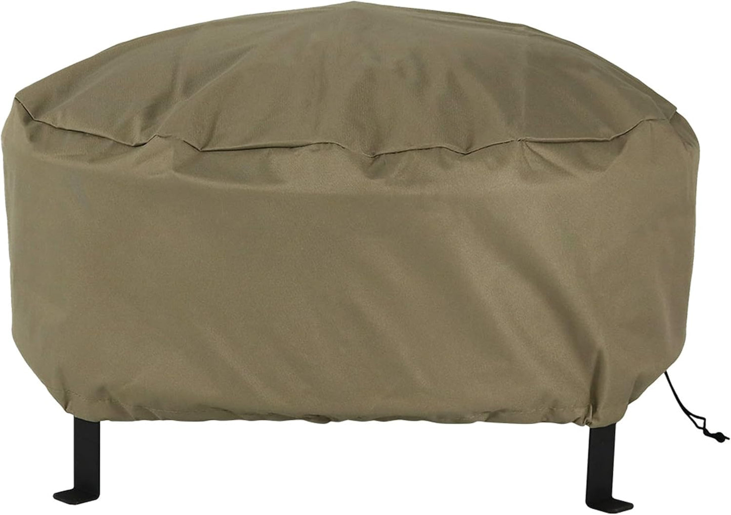 Sunnydaze Round Outdoor Fire Pit Cover - Heavy-Duty 300D Polyester and PVC with Drawstring Closure - Khaki - 36-Inch