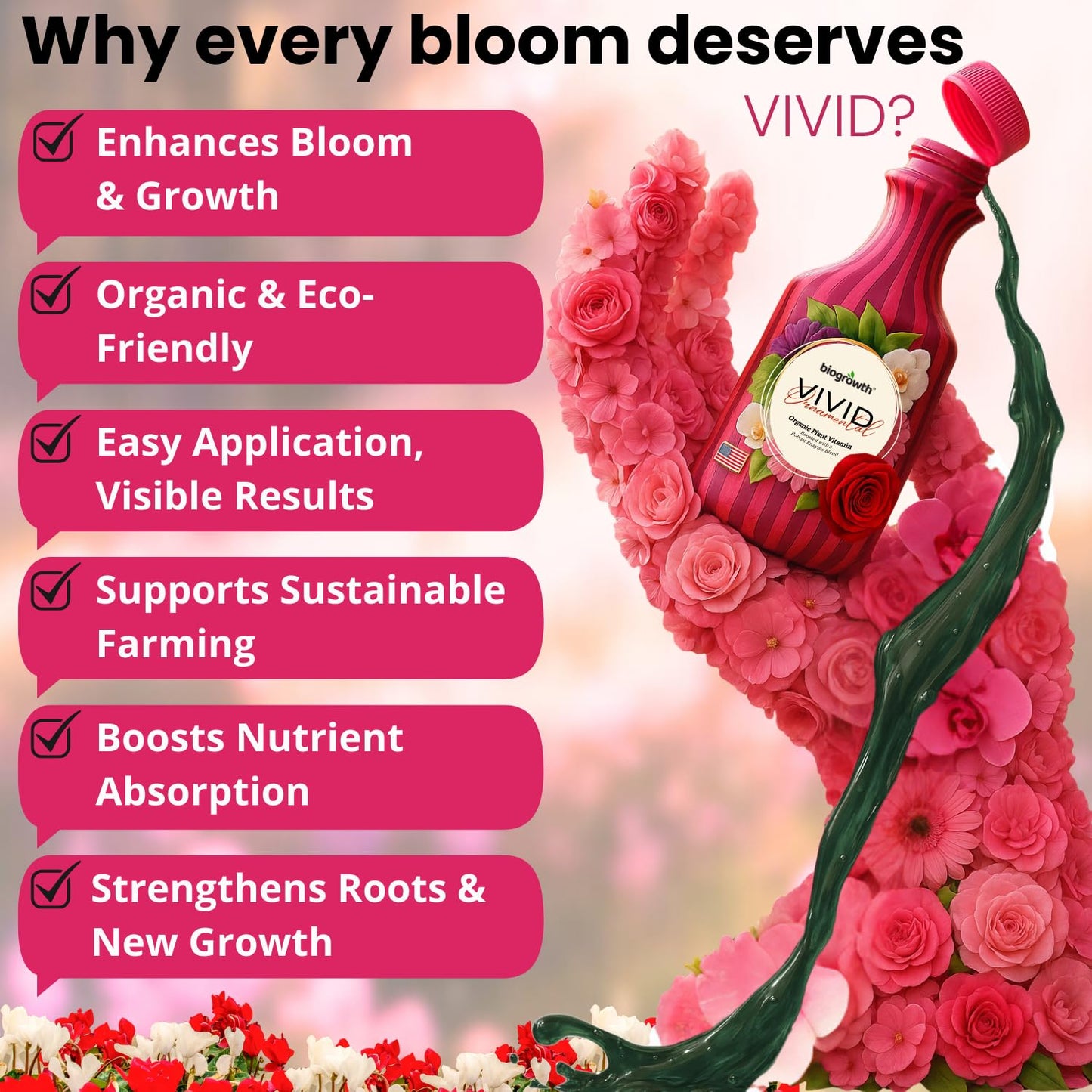 Concentrated Liquid Enzyme-Based Organic Plant Food | Organic Plant Fertilizer & Bloom Booster | Ideal for Flowers, Fruits & Vegetables, Indoor & Outdoor Gardening (8.45oz)