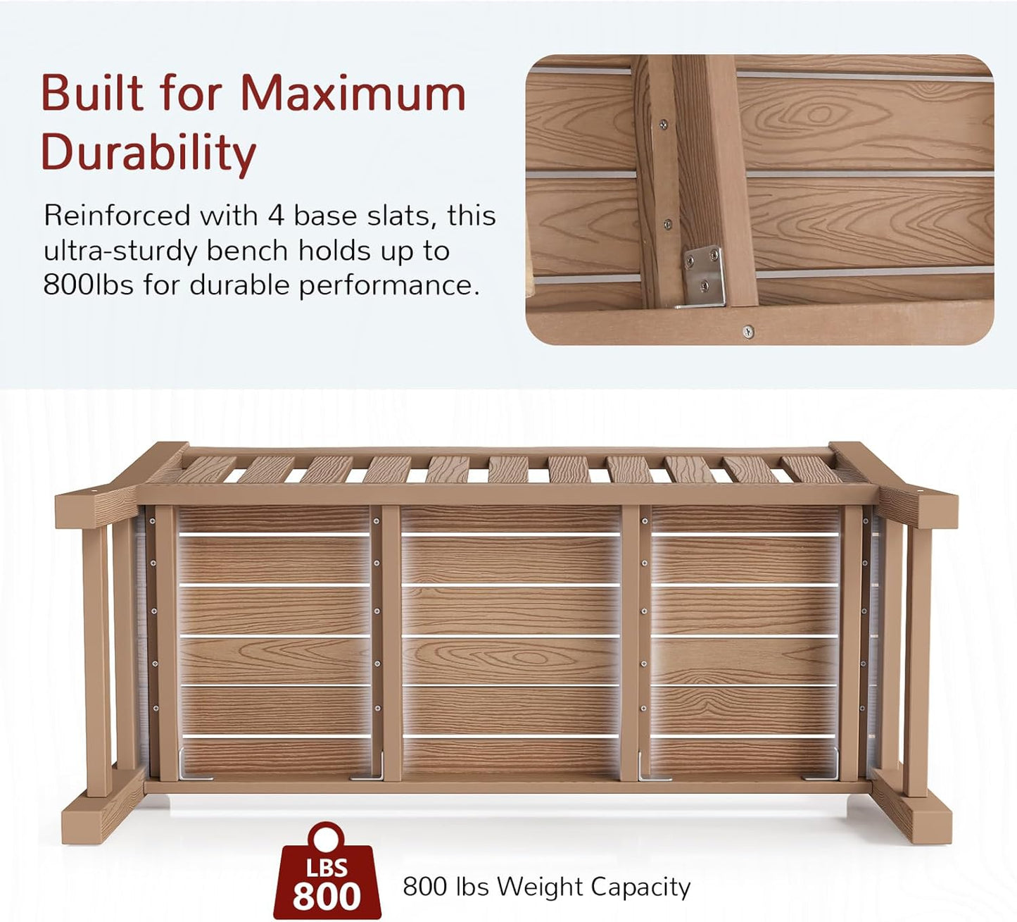 Outdoor Benches Set of 2, 2-Person Poly Lumber Garden Bench, Never Rot or Fade, Looks Like Real Wood, Teak