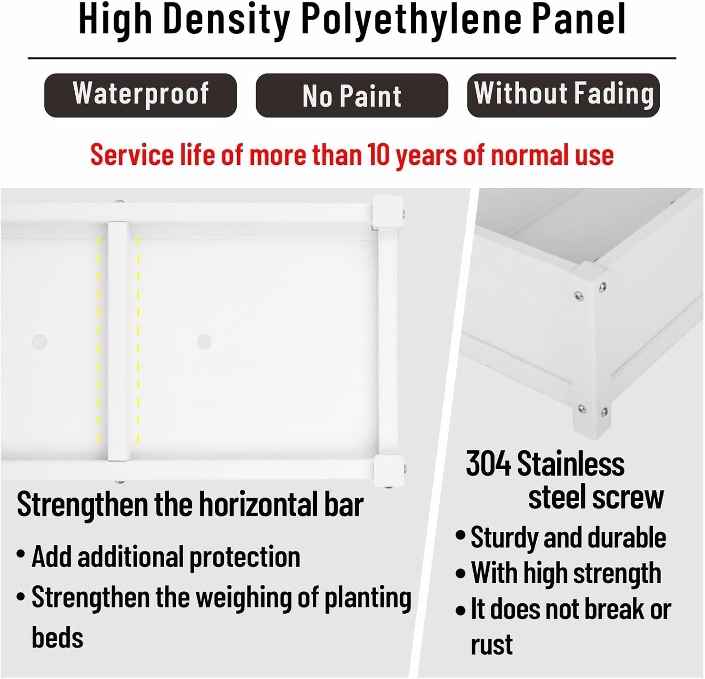 HDPE Raised Planter Box Outdoor,Rot-Resistant and Non-Cracking,Raised Beds for Gardening 29.5 * 14.4 * 9.8 in for Yard,Lawn,Outdoor Planter Boxes Rectangle with Drainage Holes White