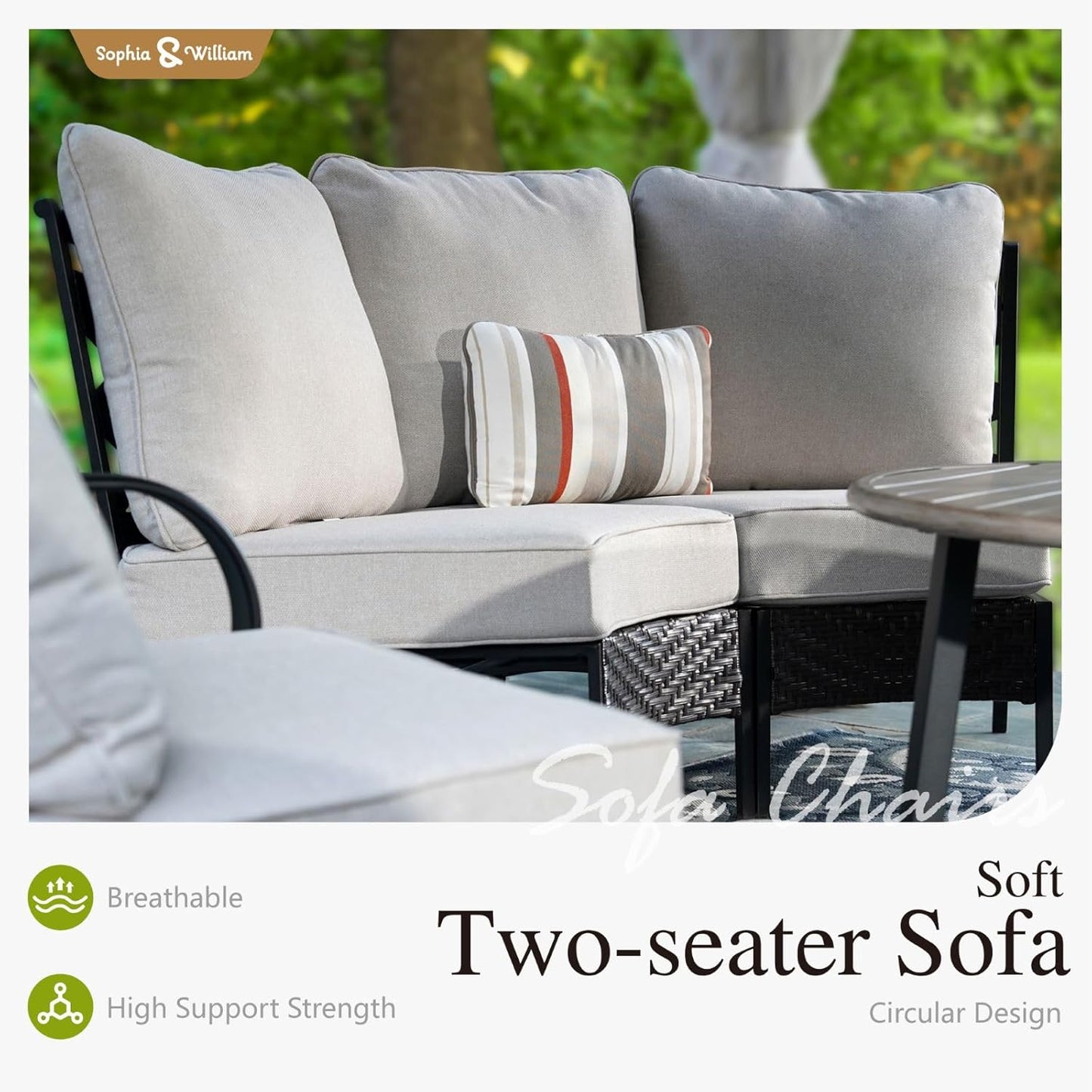 Sophia & William Half-Moon Patio Furniture Set, Curved Outdoor Sofa for 6 with Coffee Table, Rattan Sectional Sofa Outdoor Conversation Sets,Beige