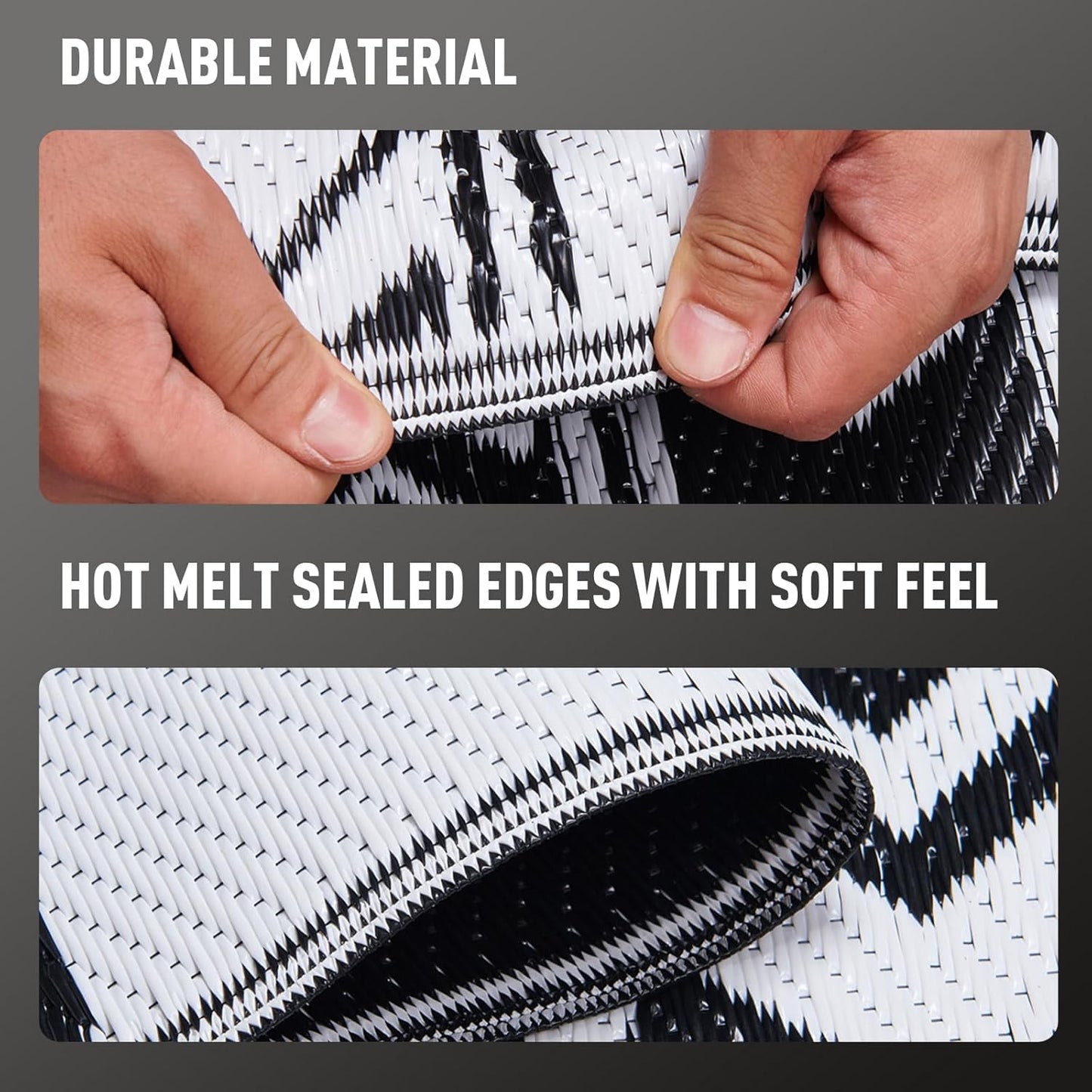 WILDROOTS 6x9 Feet Black and White Plastic Outdoor Rug, Stain Resistant Waterproof Reversible Outdoor Patio Rug, Fade Resistant Camping Rug