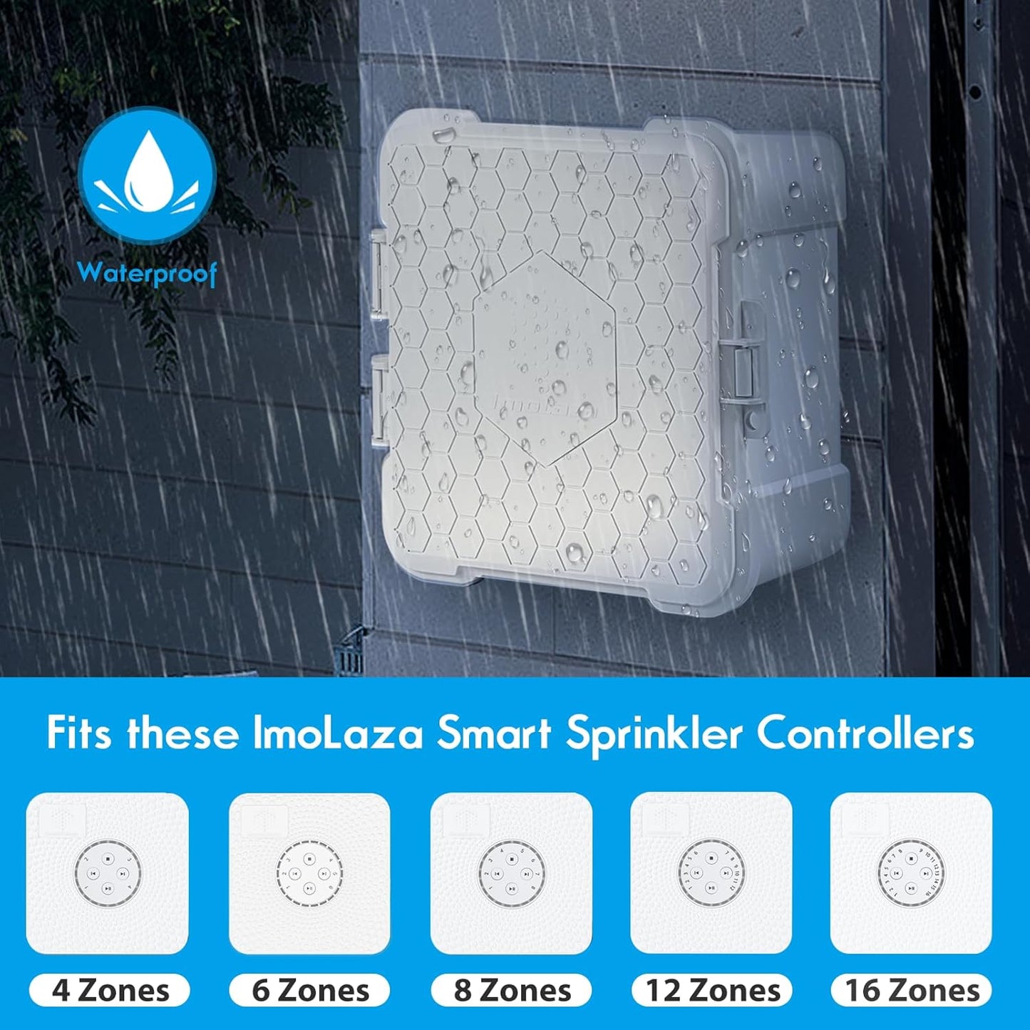 ImoLaza Waterproof Sprinkler Controller Box, Weatherproof Outdoor Enclosure for ImoLaza Sprinkler Controllers, Compatible 4 Zones, 6 Zones, 8 Zones, 12 Zones, 16 Zones