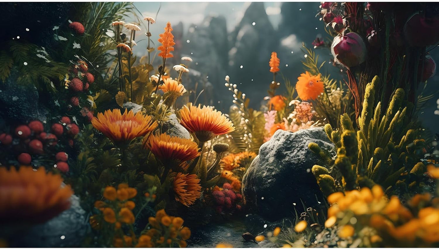 Foggy Stone Terrarium Background Green Seaweed Scenery Orange Floral Aquarium Background Durable Reptile Habitat Flower Background Mysterious Tank Backdrop Vinyl 48x20in