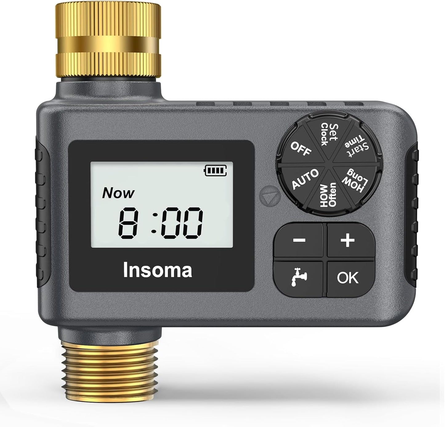 Sprinkler Timer with Brass Inlet and Outlet, Programmable Water Timer for Outdoor Garden Hose, Hose Timers with Rain Delay/Manual/Auto Mode, Drip Irrigation and Lawn Watering System, 1 Outlet