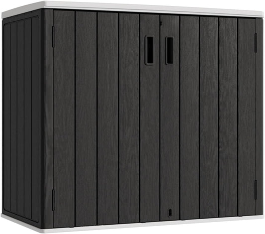 KINYING Outdoor Horizontal Storage Sheds,37 Cu.ft Outdoor Storage Cabinet Waterproof Resin Tool Storage Box for Lawn Mower,Garden Tools and Patio Furniture, Lockable (Black)