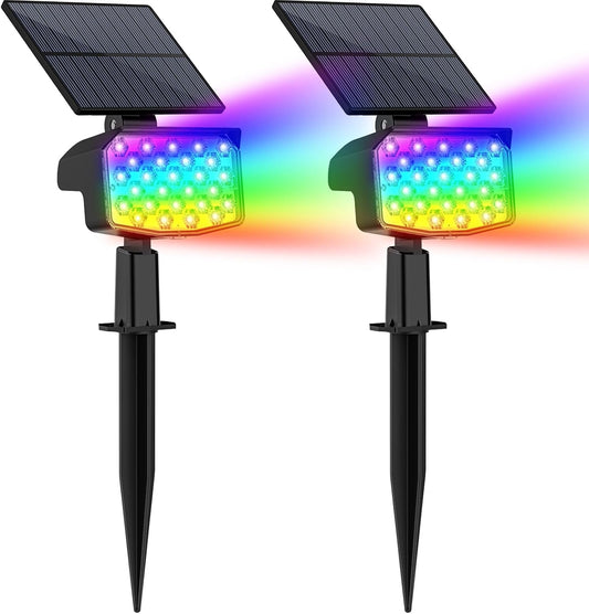 WELALO Solar Color Changing Spot Lights Outdoor, Waterproof Solar Christmas Lights with 9 Modes, Multicolor RGB Landscape Spotlights for Yard Driveway Patio Halloween Christmas Decorations, 2 Pack