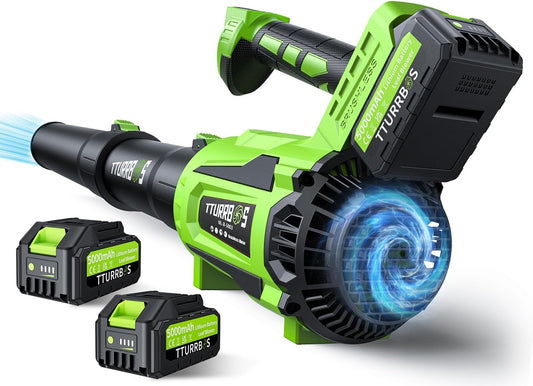 Leaf Blower Cordless - 650CFM Brushless Motor Leaf Blower with 6-Speed Control & Ergonomic Handle - Includes 2 x 5.0Ah Batteries & Fast Charger - Blowers for Lawn Care, Yard, Patio, Leaves, Snow, Dust