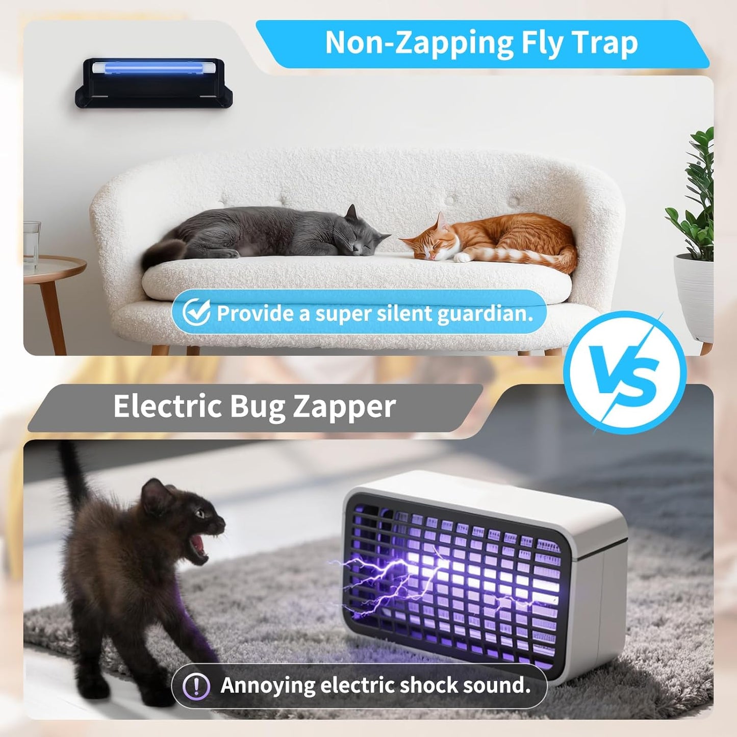 2 Pack UV Fly Light Trap Indoor for Home Gnat Traps for House, Wall Sconce Fly Light Bug Catcher for Kitchen House & Restaurant Fruit Flies Garage & Warehouse with 5 Sticky Glue Boards 6.5 ft Cord