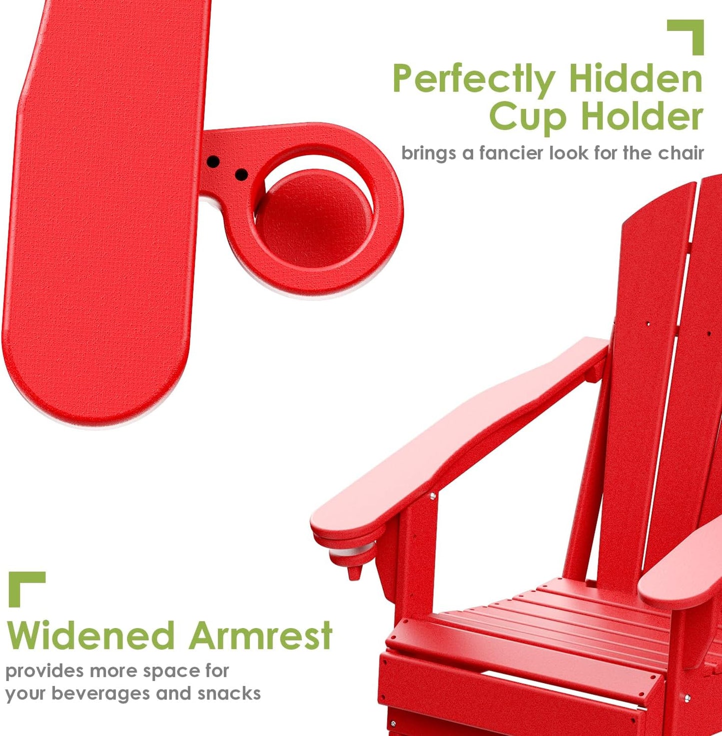 GREENVINES Folding-Adirondack-Chairs-Set-of-6 | HDPE Plastic | Fire Pit Chair | All Weather | Cup Holder | Red | for Deck Backyard Patio Outdoor Garden