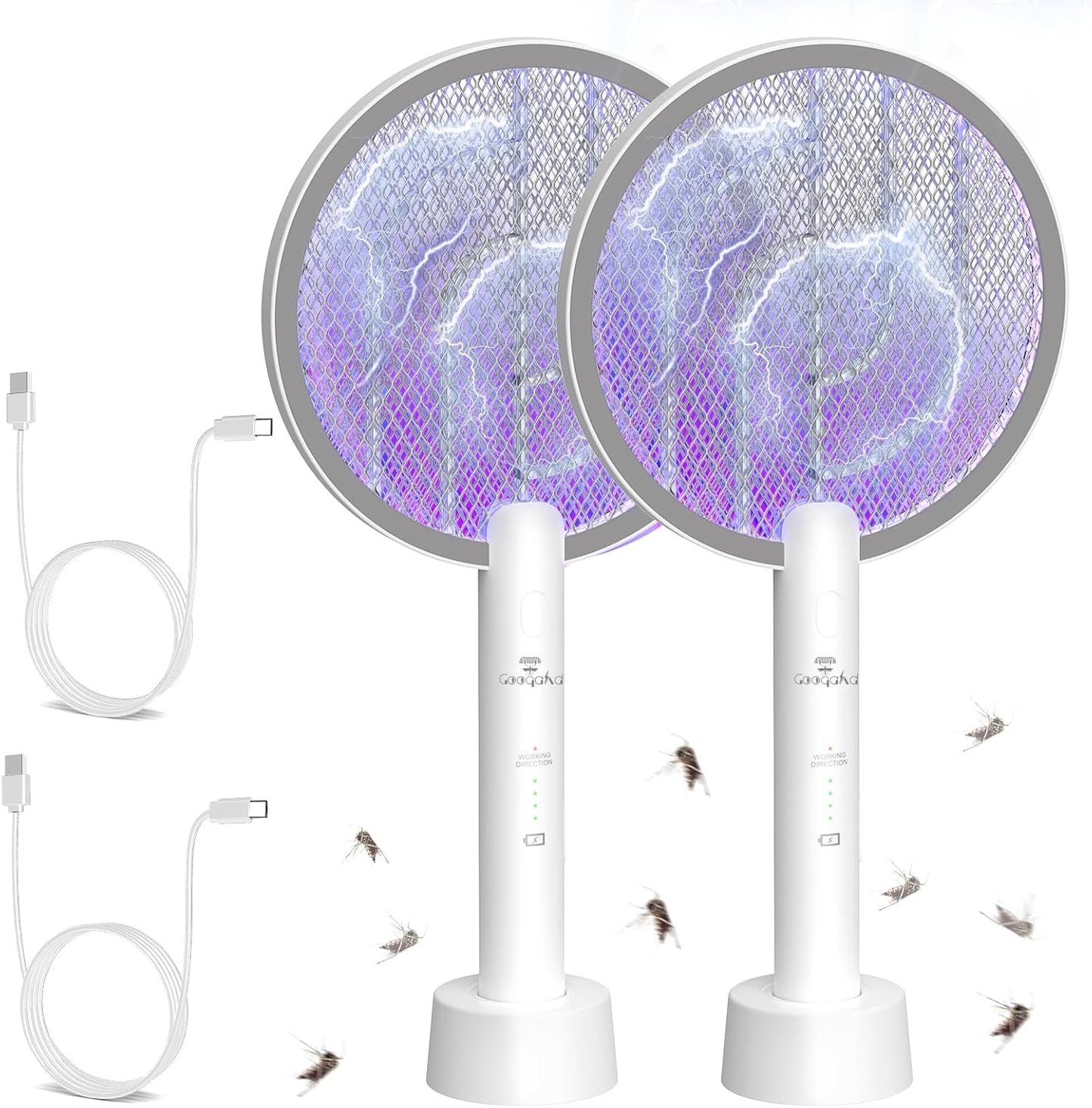 Bug Zapper Racket, 2 in 1 Electric Fly Zapper USB Rechargeable, 4000V Electric Fly Swatter with 3 Layer Safety Mesh, Indoor Outdoor Bug Zapper Racket for Kitchen, Bedroom, Camping(2 Pack
