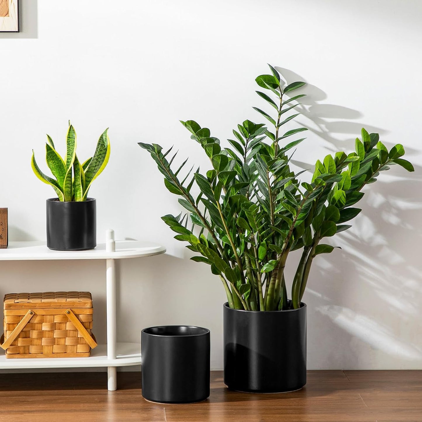 vancasso 6"+8"+10" Ceramic Pot for Plants, Large Outdoor Indoor Planter Pots with Drainage Holes, Set of 3, Black