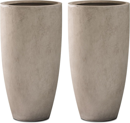 Kante 23.6" H Weathered Concrete Tall Planters (Set of 2), Large Outdoor Indoor Decorative Plant Pots with Drainage Hole and Rubber Plug, Modern Style for Home and Garden