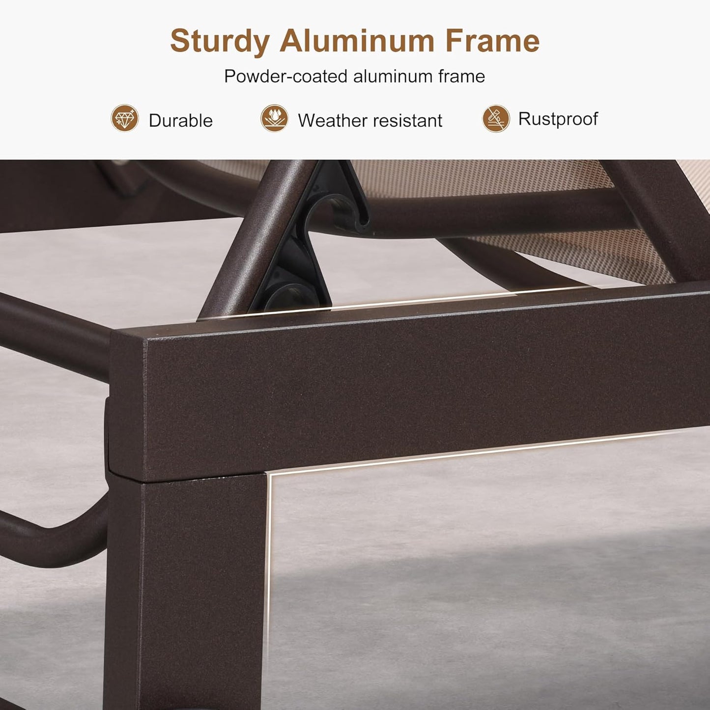 PURPLE LEAF Outdoor Chaise Lounge Chair Set of 3, Pool Lounge Chair for Outside, Aluminum Patio Chaise Lounger with Adjustable Backrest and Wheels for Deck, Outside, Lawn, Garden, Sand Beige