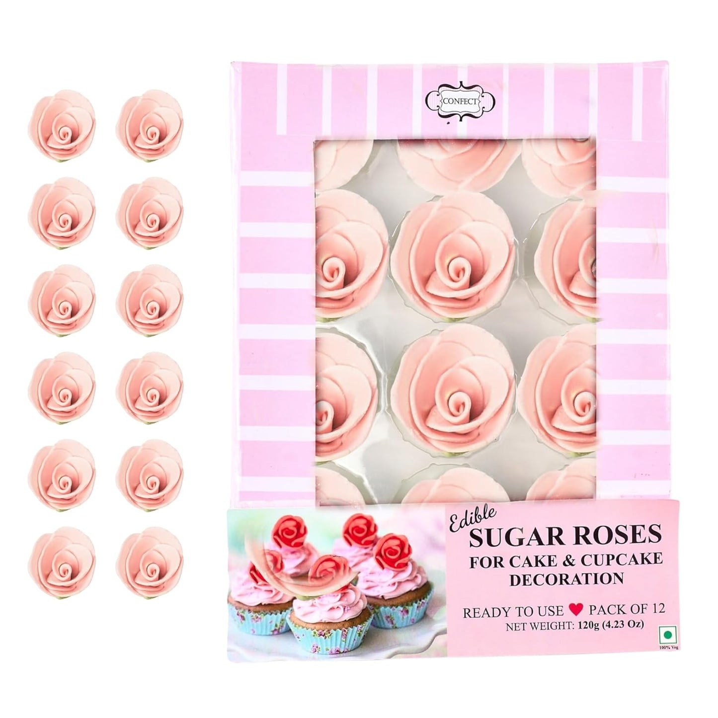 Confect Edible Flower -Blush Pink Edible Sugar Flowers | Edible Flower Cake Decorations | Perfect Floral Decorations for Desserts- Vegan, Gluten-Free, Dairy-Free, Palm Oil-Free - Pack of 12