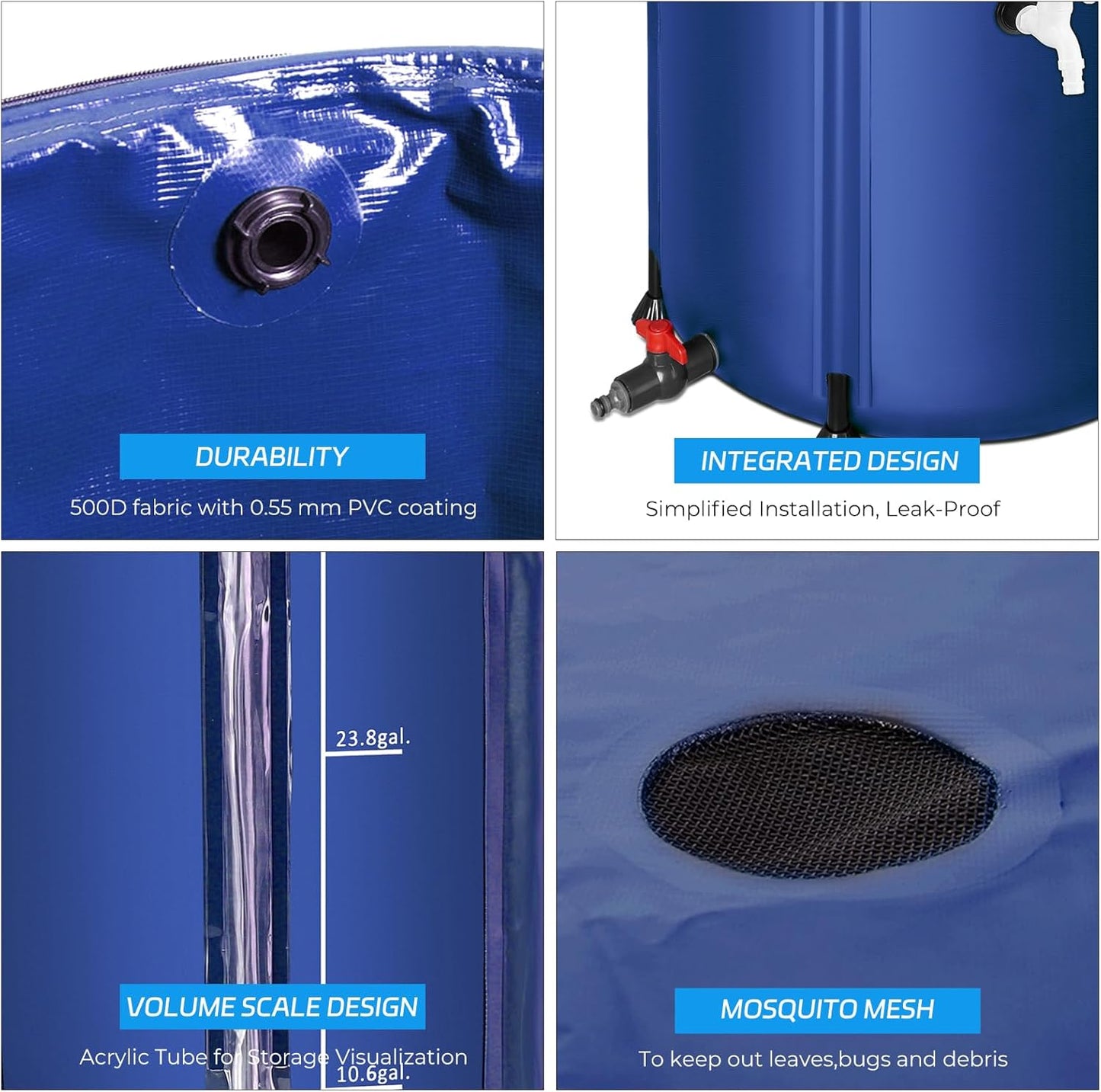 Rain Barrels to Collect Rainwater from Gutter - Portable Water Storage Tank Water Barrel Rainwater Collection System Rain Catcher Include Filter Two Spigots and Overflow Kit (100 Gallon, Blue)