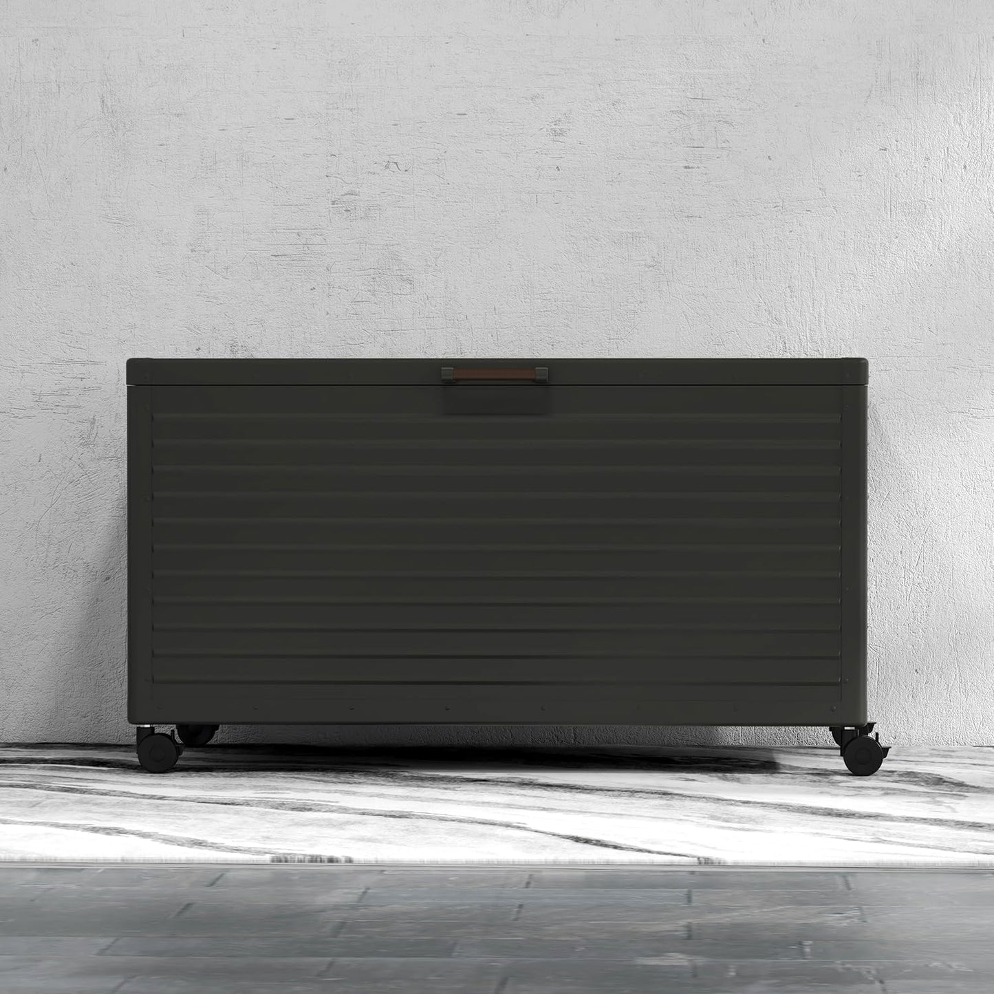 134 Gallon Outdoor Storage Box Waterproof, Metal Deck Box with wheels for Patio Furniture, Garden Tools, Outdoor Cushion, Charcoal