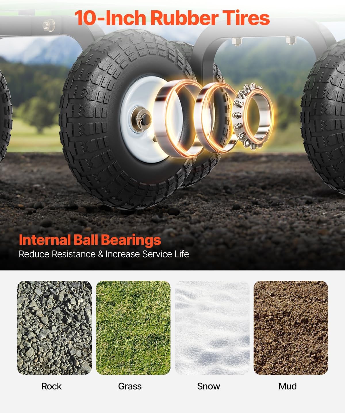 VEVOR 900 Lbs Steel Garden Cart on Wheels, Heavy Duty Pullable Garden Wagon Yard Cart, Outdoor Metal Utility Wagon with 10" Tires and Mesh Removable Sides(Convert to Flatbed), and 180°Rotating Handle