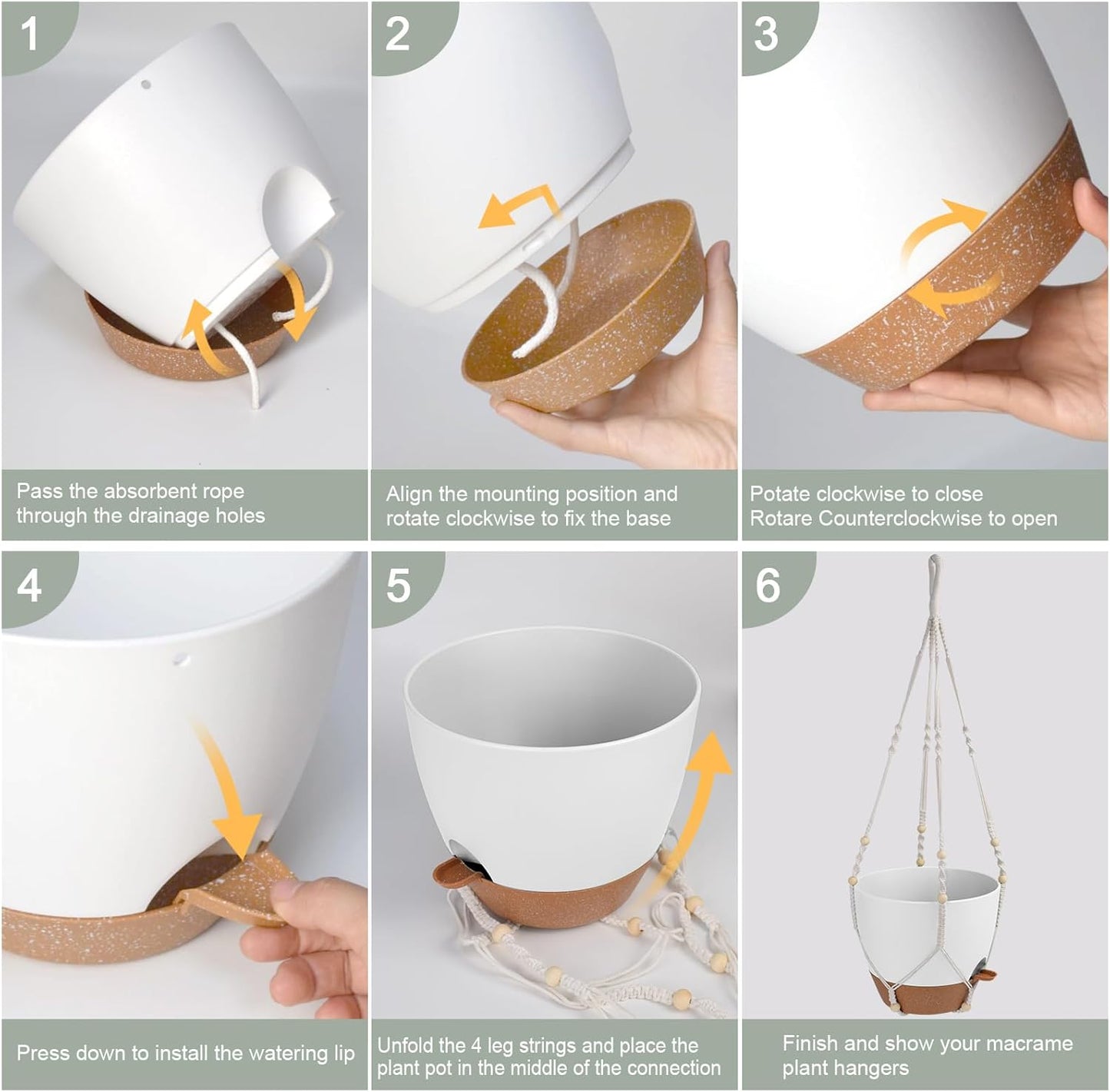 41.5 Inch Macrame Plant Hanger Indoor Outdoor with 12 Inch Flower Pot, Hanging Planter for Plants Holder with Wood Beads for Boho Home Decor (Ivory+White)