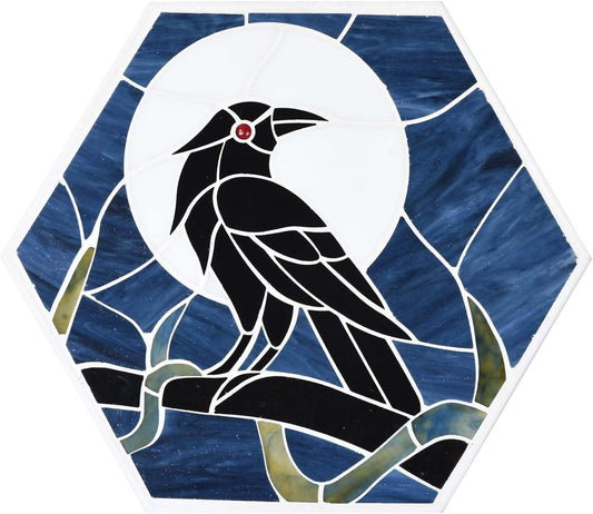 Bieye MSS004 Tiffany Style Stained Glass Mosaic Decorative Stepping Stone for Garden Decor (Raven, 13" Hexagonal)