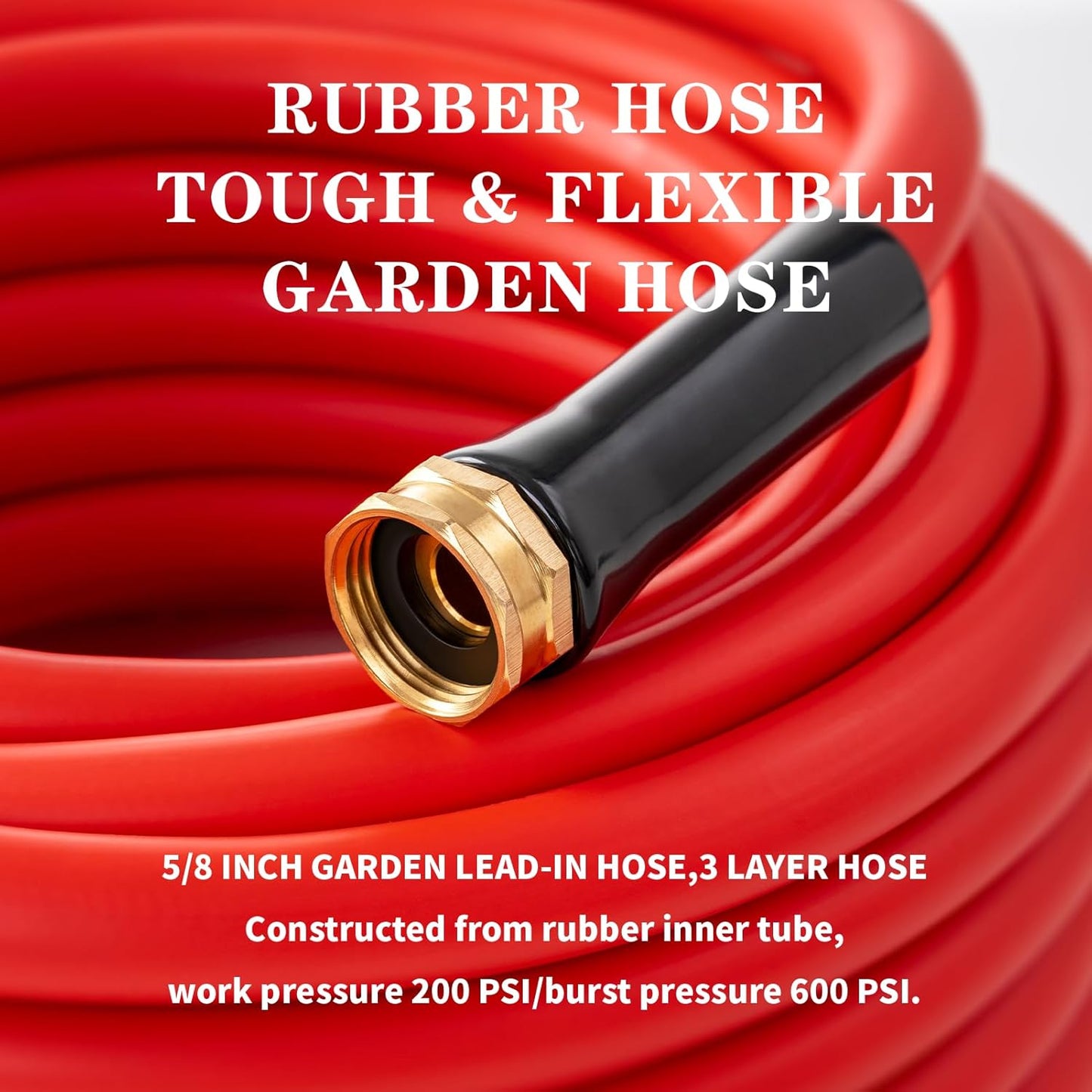 Garden Hose 25 ft x 5/8” Hot/Cold Water Hose,-50°F to 190°F,Burst 600Psi Flexible & Lightweight Upgraded Rubber Hoses,3/4” Solid Fittings for All-weather Outdoor Lawn & Garden