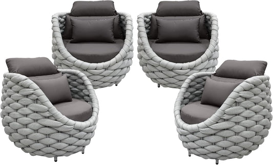 TWT 4 Pieces Patio Sofas All-Weather Rope Balcony Furniture with Dark Grey Cushions & Pillows, Patio Couch Outdoor Patio Furniture Set for Indoor, Balcony, Backyard, Poolside, Grey