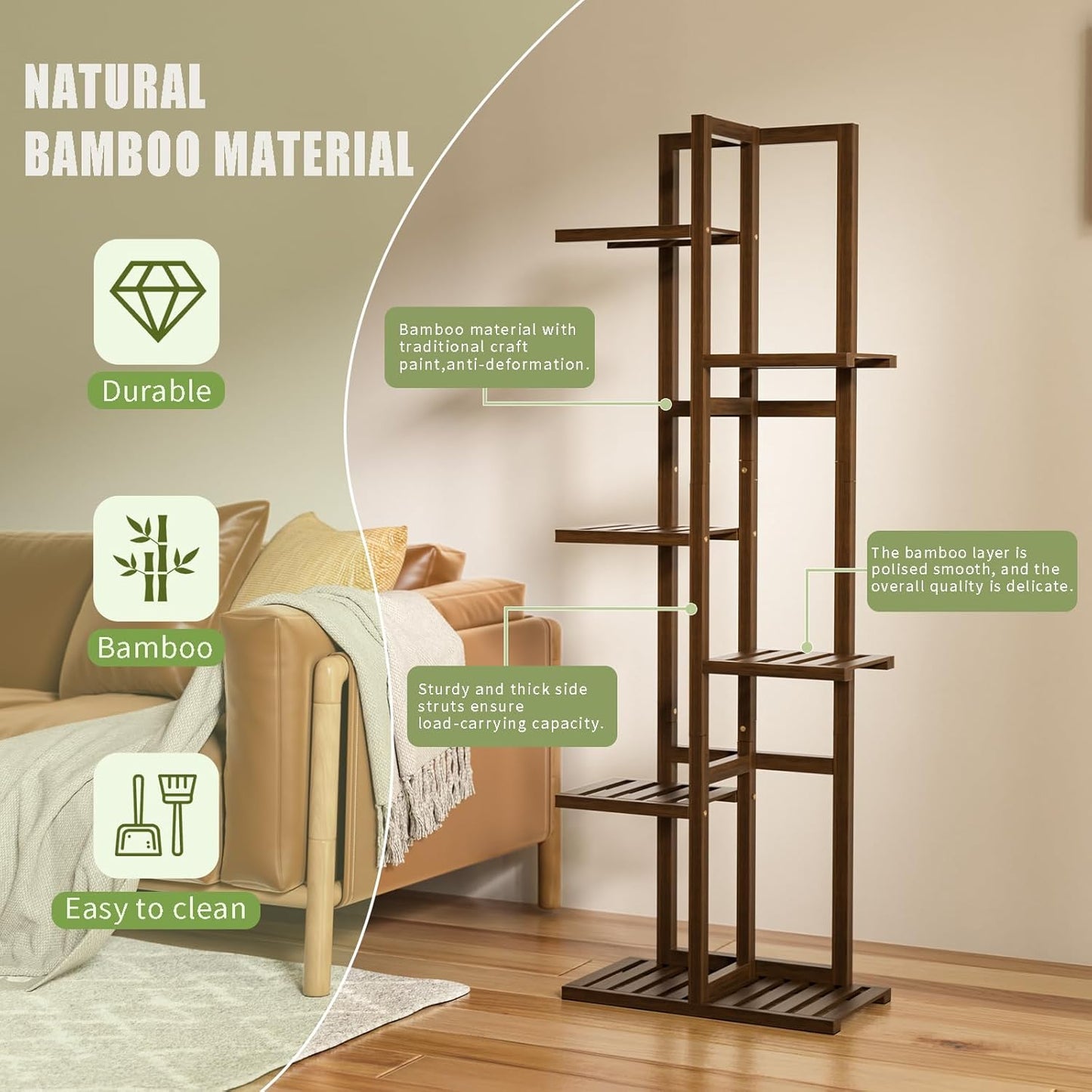 6 Tier Bamboo Plant Stand Indoor, Wood Tall Flower Holder Corner Tiered Plant Shelf for Multiple Plants (Brown)