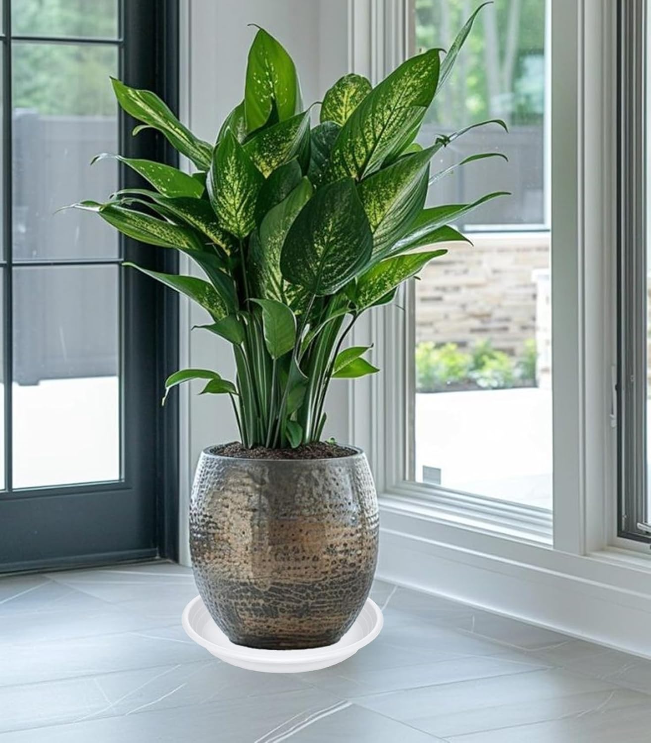 2 Pack of 16 inch Plant Saucer, Large Plant Tray, Heavy Sturdy Plant Drainage Tray for Indoors, Bird Bath Bowls, Sturdy Plastic Pot Tray for Planter (White)