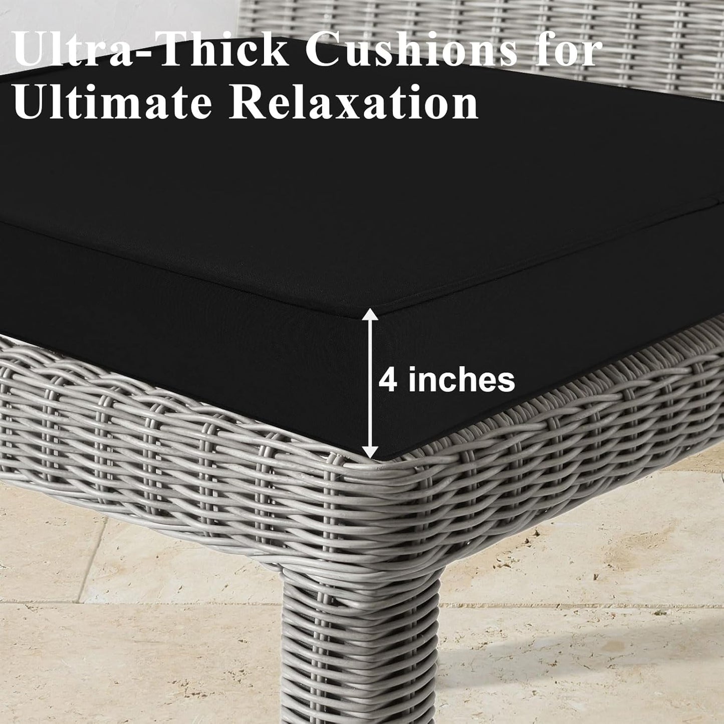 Outdoor Chair Cushions Set of 2 for Patio Furniture 22x22x4 Inch Waterproof Patio Chair Cushion 3 Year Color Fastness Square Elastic Foam Garden Couch Pads with Ties and Handle,Black