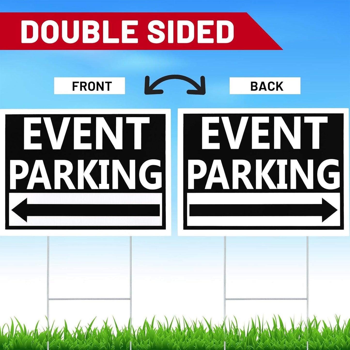 Juexica 9 Pieces 16 x 12 Inches Outdoor Event Parking Signs with Arrow Corrugated Plastic Yard Double Sided Event Signs Outdoor Directional Guest Parking(Black)