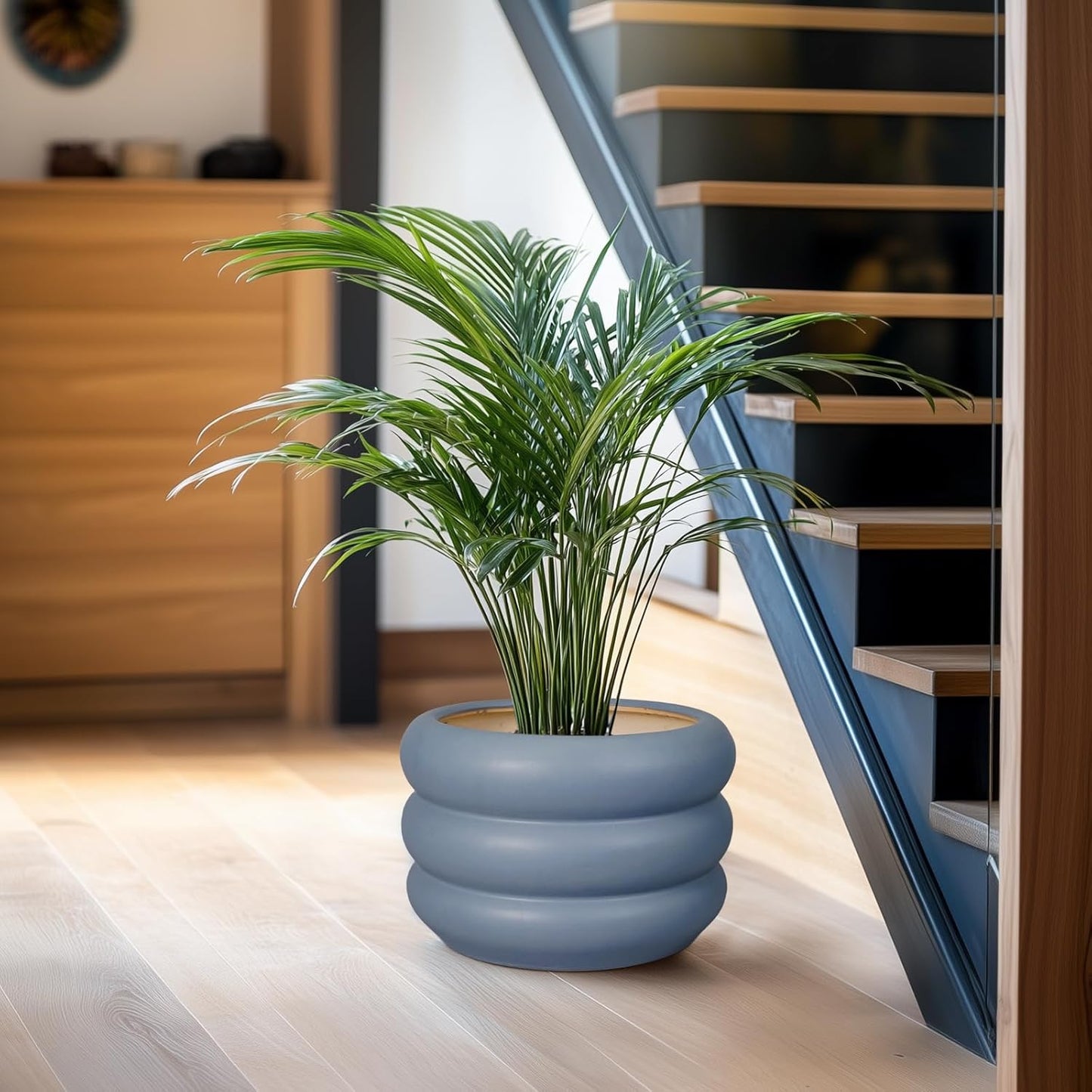 SQOWL 10 Inch Plant Pot Indoor - Ceramic Plant Pot with Drainage Hole Large Outdoor Planter Unique Flower Pot Modern Round Planter for Front Door Decor Gray