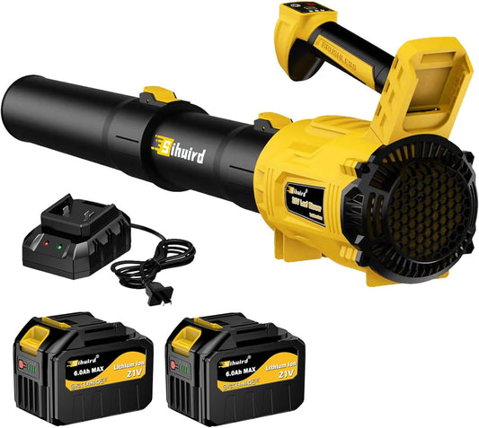 Leaf Blower Cordless,2 x 21V 6.0Ah Battery and Charger, with 680CFM 190MPH Electric Cordless Leaf Blower, 3-Variable Speed & Turbo Mode, Blowers for Lawn Care (5002 E) (Yellow)