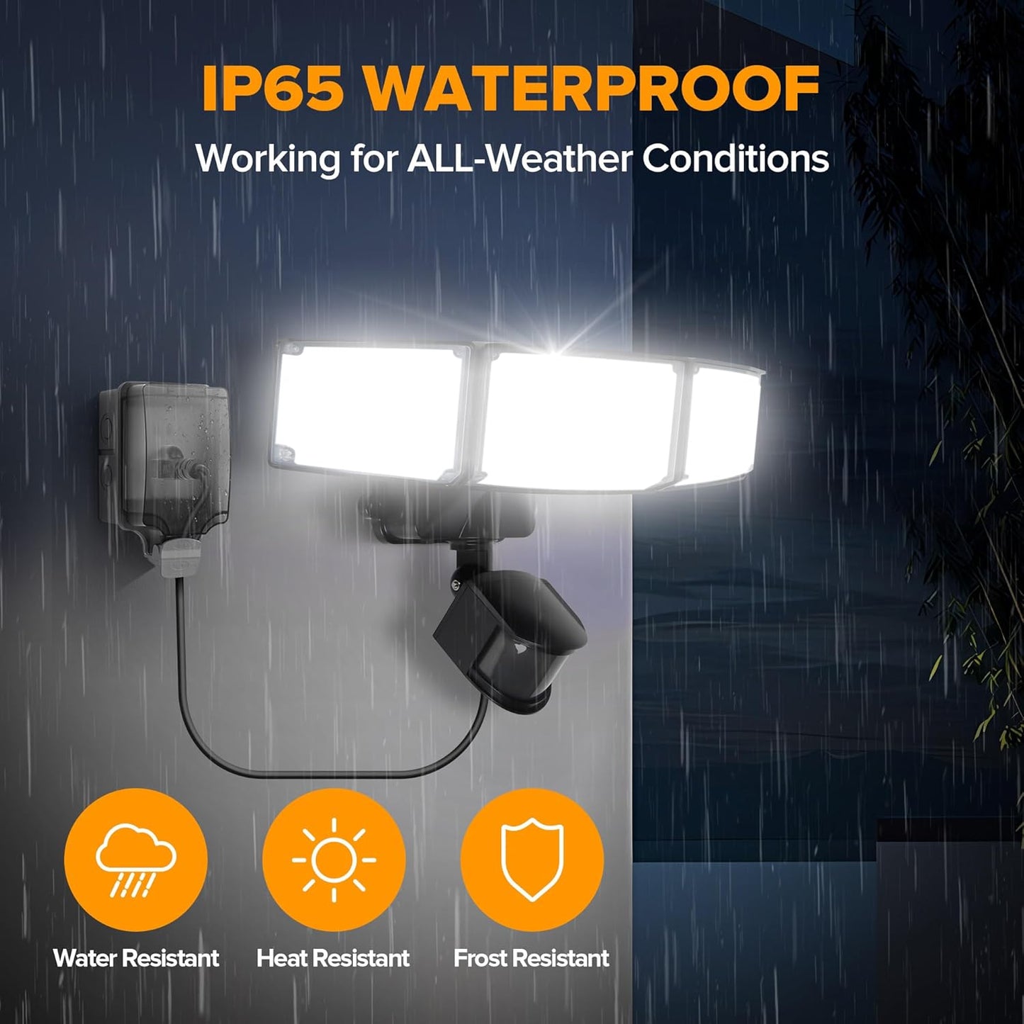 LUTEC 49W Motion Sensor Outdoor Lights, 5500 LM Plug in Flood Light Outdoor, Dusk to Dawn, IP65 Waterproof Security Lighting, 5000K Daylight, Adjustable Wall-Mounted for Garage, Yard, Porch (Black)